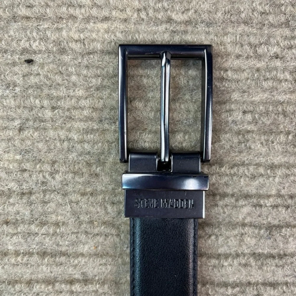 Steve Madden Mens Reversible Leather Belt Black Brown Gunmetal Buckle 38 40